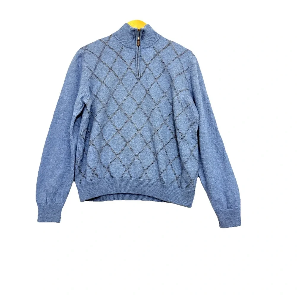 Brooks Brothers Extra Fine Italian Merino Wool Argyle 1/4 Zip Pullover Mens XL‎